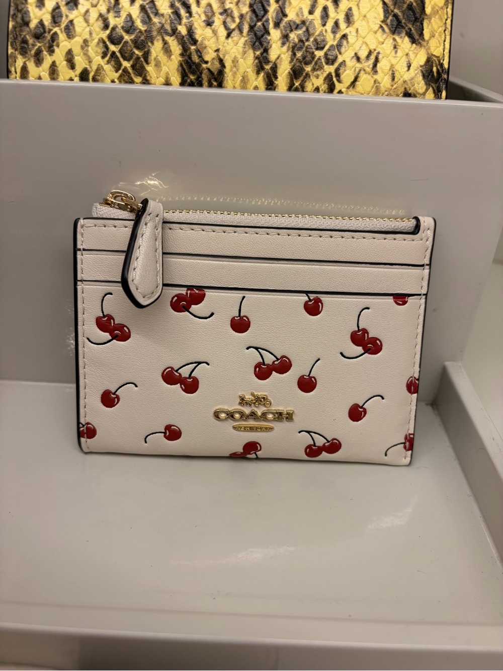 Coach Teal Leather ID Card Case with Gold Zipper  Ring chain new cherry red
